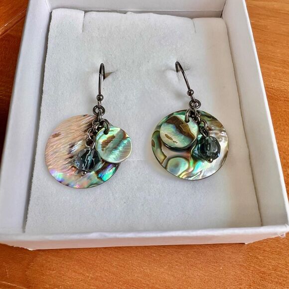 Vintage Abalone Shell Earrings, Abalone Jewelry, Dangle Shell Earring - Picture 9 of 10